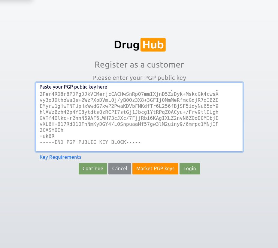 DrugHub Market registration window
