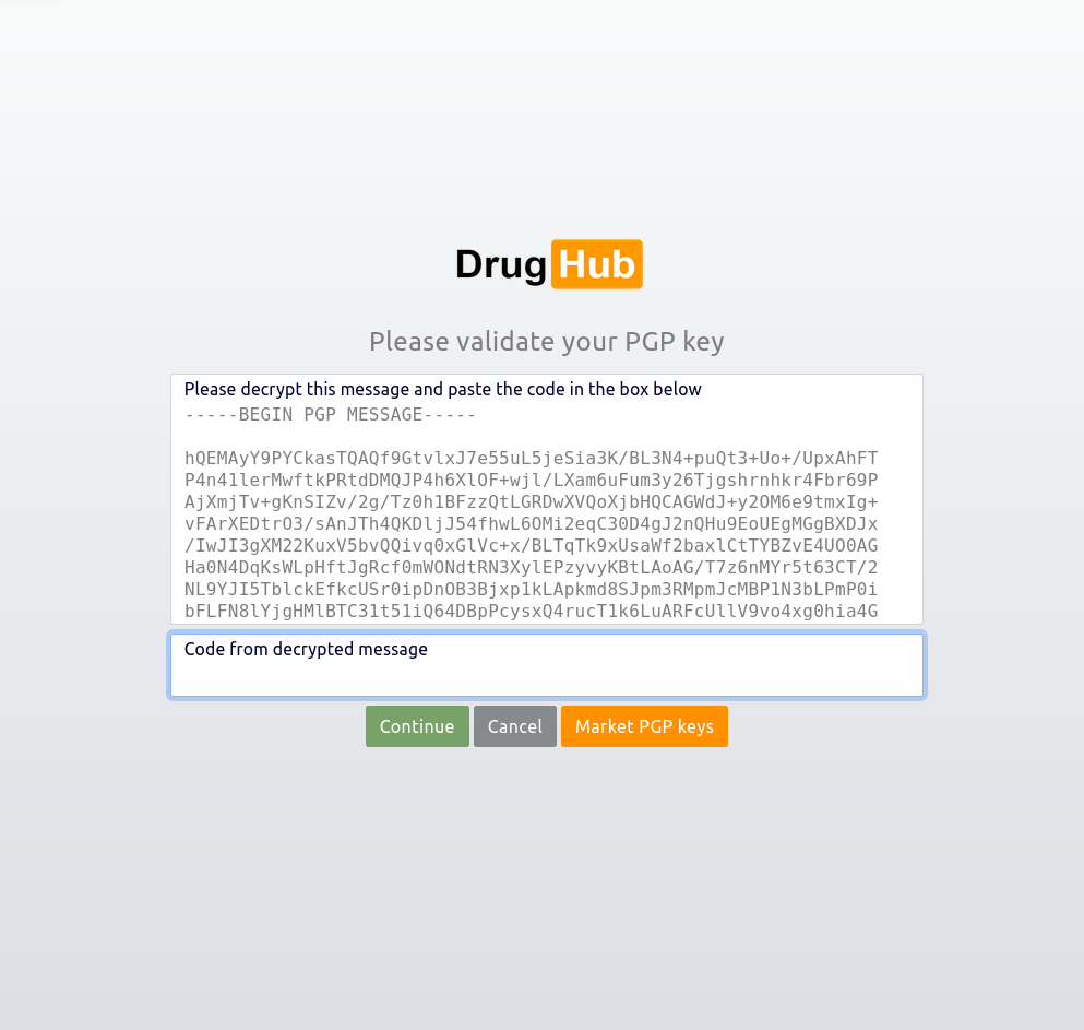 DrugHub Market encrypted PGP message